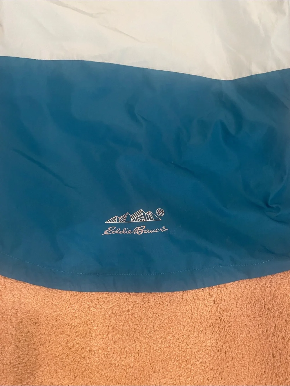 Eddie Bauer girls 2 tone teal windbreaker light hooded jacket